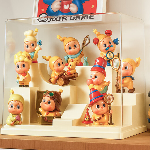 JOKOOAN blind box storage box French landscaping hand model display cabinet desktop high-value trendy ornaments creative dust box cream white 1 pack staggered steps interesting landscaping high transparency display