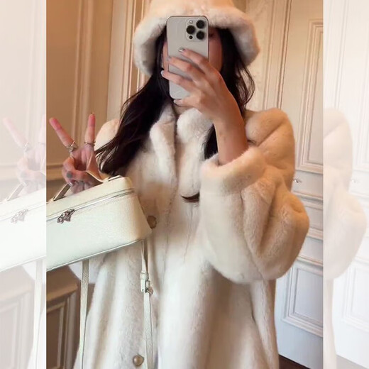 Gu Bing fur coat for women long fur one-piece mink velvet Korean style noble thickened winter high-end coat for women beige M Recommended 115Jin Jin is equal to 0.5kg within