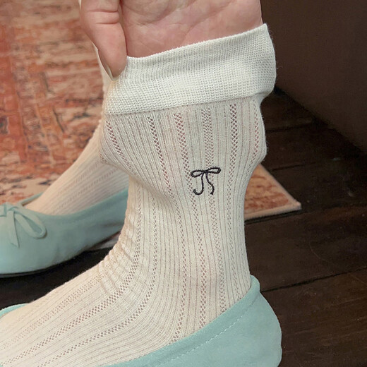 VCICTIOLIA atmosphere gray socks women's mid-calf socks summer thin hollow ballet style stockings gray + milk white one size