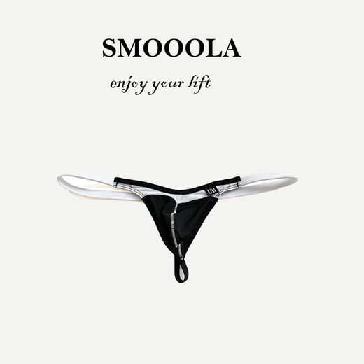 SMOOOLA men's low-waisted candy-colored thong sexy translucent thin T-pants underwear black M2 feet-2 feet 2
