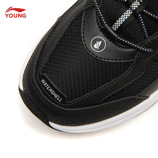Li Ning children's shoes, children's cotton shoes, sports shoes, men's and women's, velvet, reflective, water-repellent, mid-top casual shoes, YKCU224, velvet, black-9 36