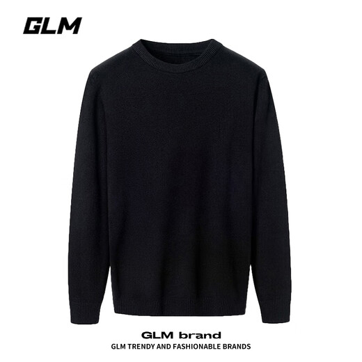 GLM crew neck sweater men's autumn and winter trendy knitted sweater men's casual bottoming sweater men's black L