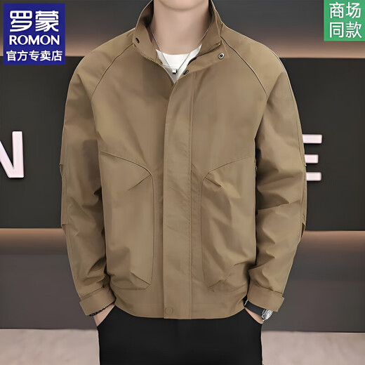 ROMON casual jacket men's new stand-up collar simple spring and autumn new outdoor workwear trendy upper clothes men's green regular L 125-145Jin Jin is equal to 0.5 kg