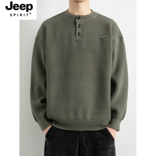 JEEP SPIRIT Jeep sweater men's new autumn and winter loose round neck white sweater with sweater for boys Henry shirt handsome WE25621 white M recommended 95-115Jin Jin equals 0.5 kg