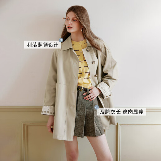 Xiangying Bain Style Khaki Windbreaker pour les femmes 2025 AUTOMNE NOUVEAU BRITAINE SPLICE SPLICE MIDE LONGE LANGE VETULE CONSUDANTE KHAKI S 155 / 80A / 85-95JIN [Jin est égal à 0,5 kg]