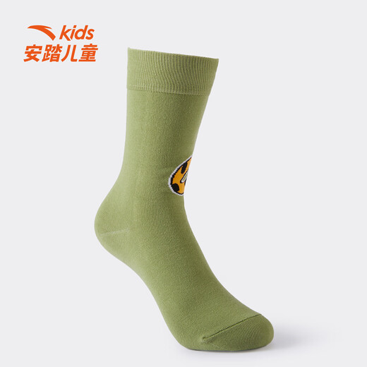 ANTA Children's Sports Socks for Boys, Autumn and Winter New Style Comfortable, Trendy and Versatile Student Socks Green-1 13-14 Years Old (2XL)