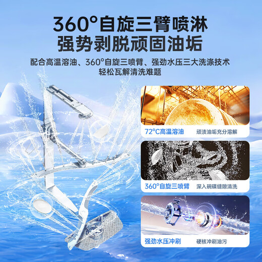 Midea's new 25-year dishwasher fully embedded RX10S Max 14 sets of large-capacity independent 105 hot air drying three-layer spray arm national subsidy 20% independent embedded can be installed on the table 14 sets of large-capacity hot air drying