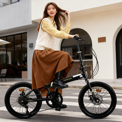 Permanent folding bicycle for adults, men and women, variable speed, ultra-light, portable student bicycle for commuting to work, no installation required, black 20-inch single-speed spoked wheel