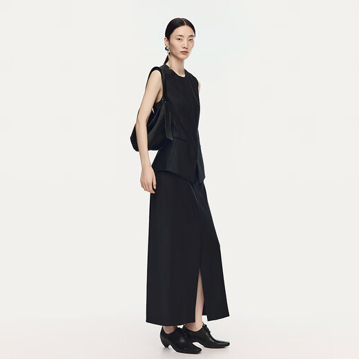 AUM Easy Suit AUM 2025 Winter New Silk Wool Stretch Serge Vest Black Skirt Black Top XL