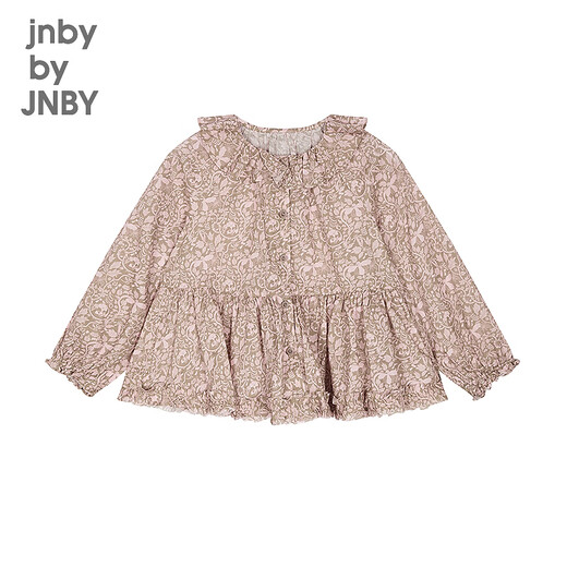 Jnby by JNBY New Jiangnan Buyi children's clothing long-sleeved shirt A-shaped lotus leaf collar raglan sleeves 25 autumn girls 1P7211860 906/pink gray 130 cm