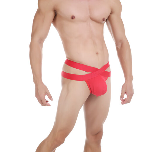 Long Night Men's Metal Ring Elastic Double Belt Thong U-convex Sexy Hollow Cotton Underwear M (See detailed description for details) Black