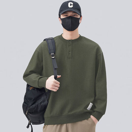 Henry collar sweatshirt men's spring and autumn 2025 new trendy loose casual long-sleeved bottoming shirt men's spring tops light gray M M 100-120Jin Jin equals 0.5 kg