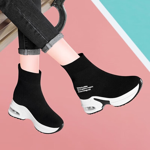 Gucci Tianlun dicke Sohle High Top 2024 Frühling und Herbst Mode neue elastische Socken Schuhe Damen warme lässige Sportschuhe Damenschuhe 9759-1 Schwarzer Samt 36