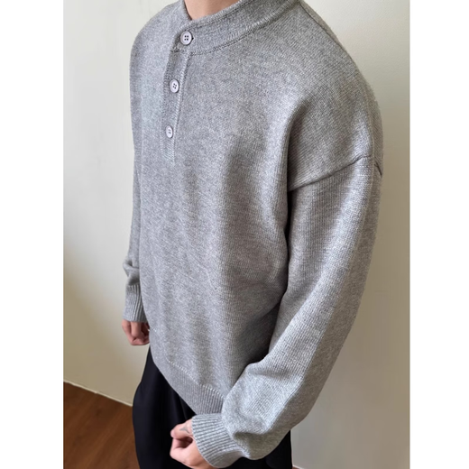 Yiran's new knitted sweater for men in spring and autumn, old money style Henry collar, high-end lazy style, fashionable and versatile sweater for men, light gray L recommended 105-125Jin Jin equals 0.5 kg