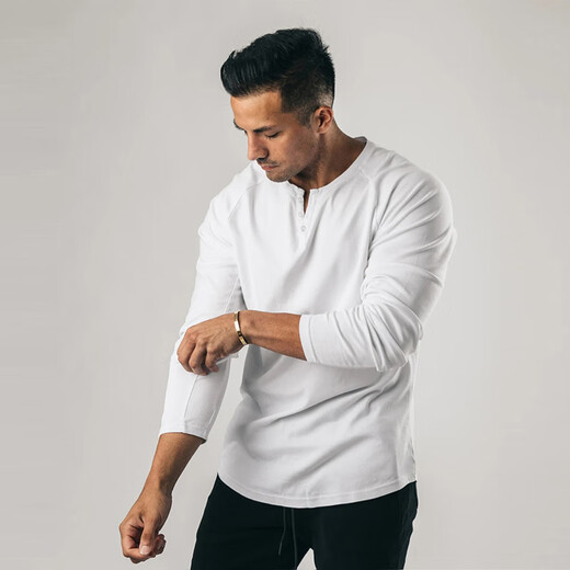 Kuraishi Kazuki trendy brand retro heavyweight long-sleeved T-shirt men's spring and autumn new slim fit versatile casual V-neck solid color bottoming Henry shirt off-white XL