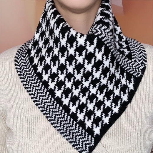 Double 11 Big Sale New Autumn and Winter Neck Warmer for Cold Protection Versatile Houndstooth Neck Cover Temperament Triangular Scarf PW11 Hot Selling Momentum Buy One for Two 2 Packs - Great Wall Black + Black Houndstooth