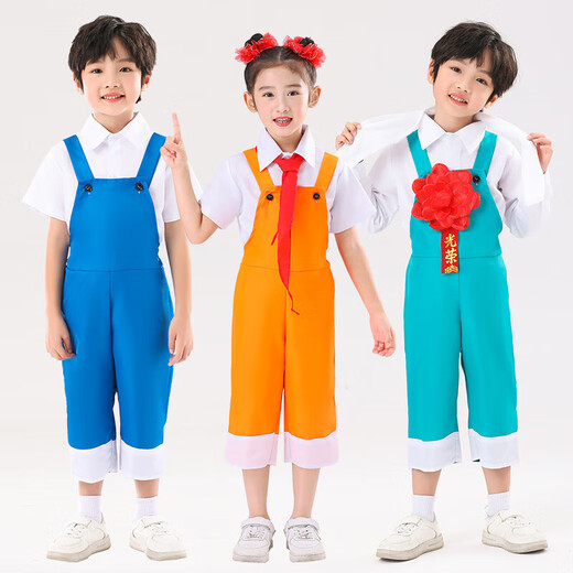 We workers have power, performance clothing, labor glory, children's blue clothing, overalls for men and women, M100c, six-piece set for men and women (cyan short), M 110c