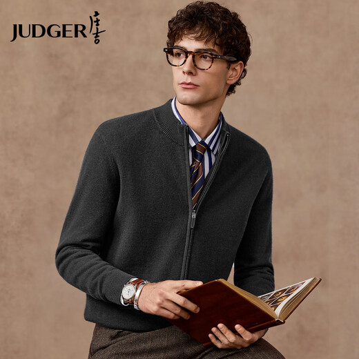 Judger 100% sheep wool Judger men's wool cardigan 2025 autumn and winter new half turtleneck zipper sweater jacket