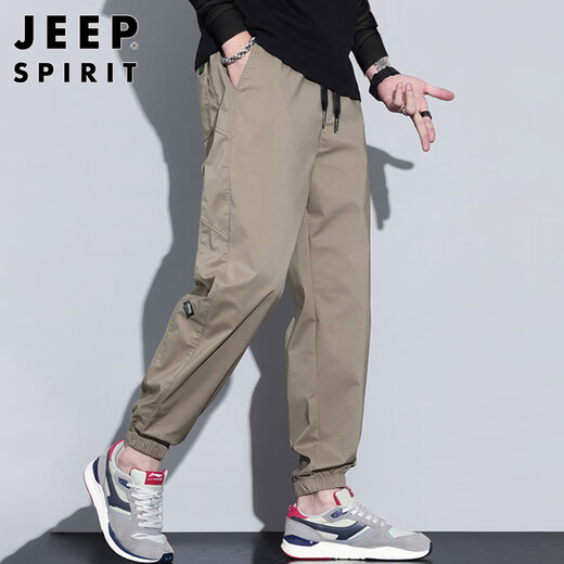 JEEP SPIRIT Jeep casual pants men's autumn and winter loose ankle-length nine-point pants outdoor mountain overalls khaki 3XL