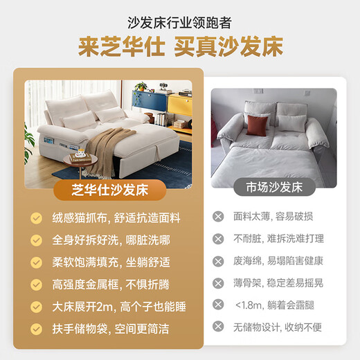 CHEERS removable and washable sofa bed folding all-in-one dual-purpose small apartment living room study sofa white moonlight 6325 1.61m