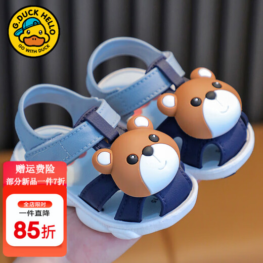 G.duck little yellow duck children's sandals summer new men's and women's baby toddler shoes infant sandals soft bottom children's beach shoes 808 three-dimensional bear blue non-slip soft bottom 18 inner length 13.5 cm about 1 year and 10 months