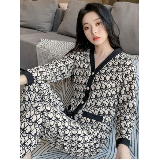 Victoria's style [counter quality] Mickey pajamas for women's summer ice silk two-piece set 2024 new large size women's spring and autumn style home 869#NY flowers L