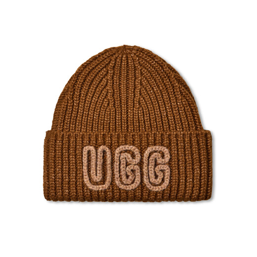 UGG new autumn style women's fashionable and comfortable solid color LOGO thick ribbed beanie casual knitted hat 102345 DEC | Decker Brown O/S