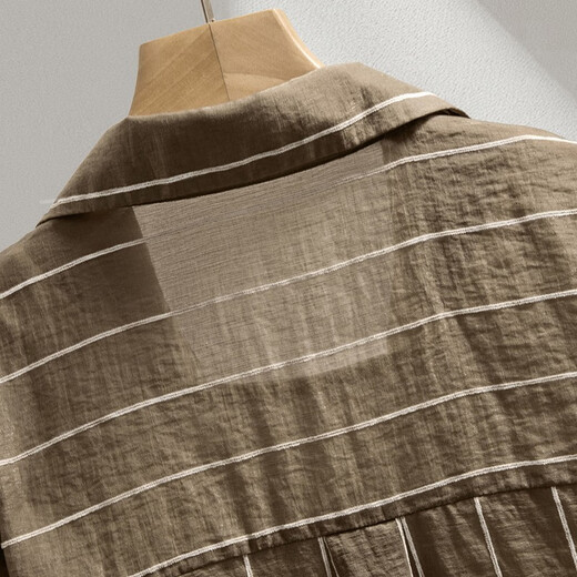 Sibaishe fashion suit 2025 autumn new women's lapel long-sleeved striped shirt with slim slim vest two-piece set coffee color S