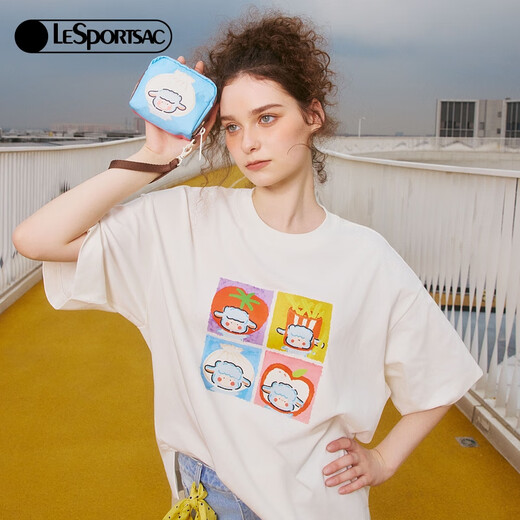 LeSportsac New Lamb Baudelaire Series Childlike Contrast Color Walking Coin Purse Clutch Lamb Cute Photo Sticker