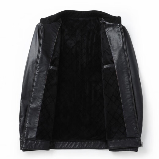 Fat trend winter plus velvet leather jacket men's business stand collar PU leather jacket middle-aged and elderly plus fat plus size fat leather jacket black 5XL recommended weight 205-220