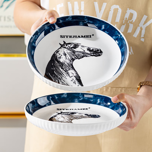 8-inch ceramic plate, home creative dish plate, high-looking cooking plate, simple and versatile round plate, 1 piece of 8-inch zebra deep dish