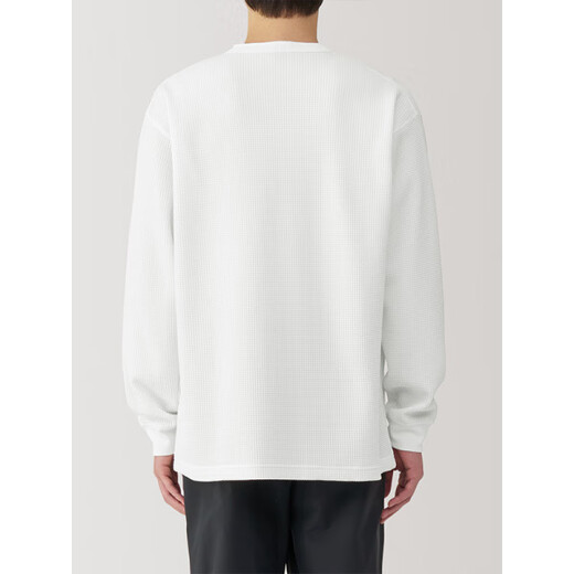 MUJI men's waffle henley collar long-sleeved T-shirt base layer hardcore sun protection light yellow S 165/84A