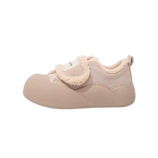 La Chapelle women's shoes winter velvet Velcro board shoes warm and versatile casual cotton shoes for women-Q1001 off-white 38