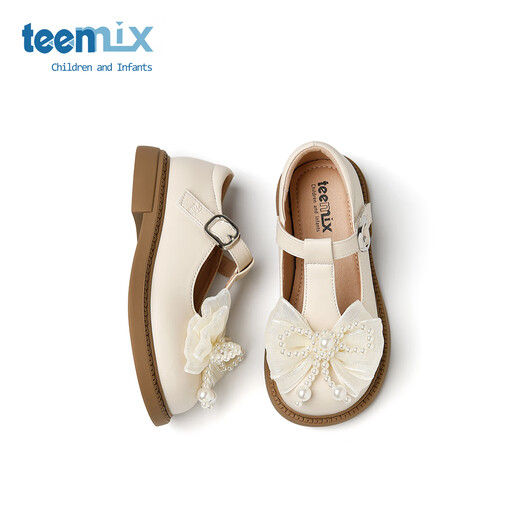 Tianmei Children's 2025 Autumn New Style Girls' Casual Girls' Bow Bow Fashion Versatile Shoes Beige 28