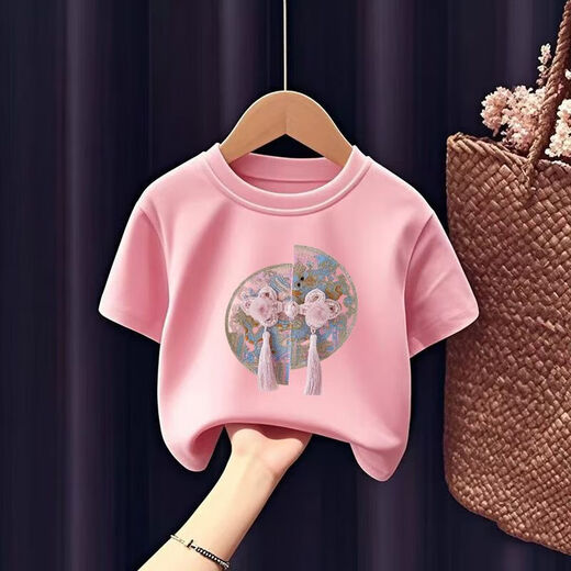 Short-sleeved thin cute style t-shirt children's summer clothes 2025 trendy girls summer pure cotton baby girl fashionable top-SL 689# back bag T white 100 (recommended 22-30Jin Jin equals 0.5 kg)