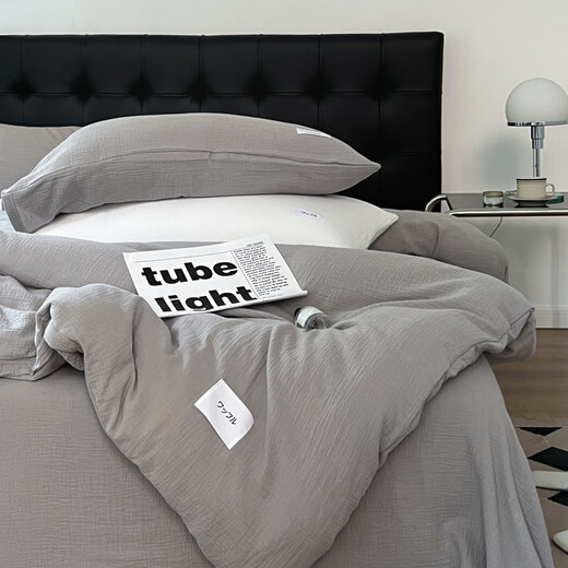 Belles Mercury Home Textiles produces Class A baby-grade cotton double-layer gauze four-piece set of pure cotton naked sleeping sheets three-layer gauze day green 1.5-1.8 meters bed quilt cover 200*230cm, sheet 2