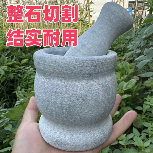 Fantasy natural marble stone old-fashioned garlic pounder stone mortar household garlic masher garlic press garlic mortar mortar factory straightening white cylinder + white hammer can be used for twenty years