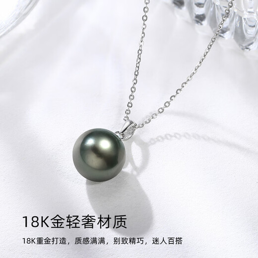 Chishe Tahitian Black Pearl Pendant 18K Gold Necklace Perfect Round Seawater Pearl Clavicle Chain for Girlfriend and Mom Gift S-Class Perfect Round +S925 Silver Chain 12-13mm