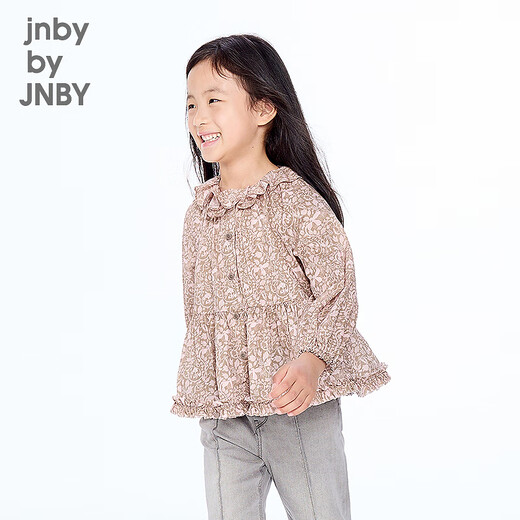 Jnby by JNBY New Jiangnan Buyi children's clothing long-sleeved shirt A-shaped lotus leaf collar raglan sleeves 25 autumn girls 1P7211860 906/pink gray 130 cm