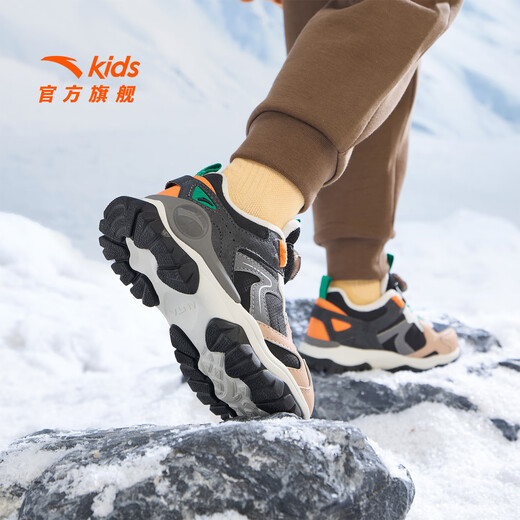 ANTA children's cotton shoes for boys and girls Cool Runner autumn and winter new velvet knob buckle anti-slip outdoor high-top snow boots store manager recommended black-2 29 shoe inner length 18cm