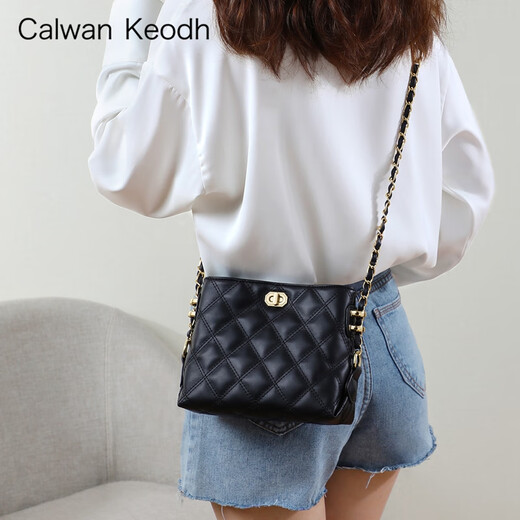 CALWAN KEODH bag women's bag new leather chain crossbody bag large capacity light luxury high-end birthday and New Year gift for girlfriend black brand fashion versatile rhombus bag