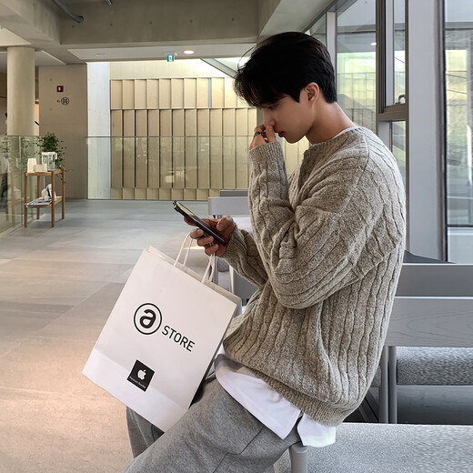 Kuraishi Kazuki Henry collar twist pullover men's autumn and winter lazy warm Korean style loose sweater jacket floral gray M