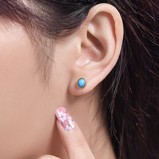 Diamond Yellow 18K Gold Turquoise Earrings for Women Colored Gemstone Earrings Colorful Treasures for Wife and Girlfriend Birthday Gift Yellow 18K Gold Turquoise 5mm*7mm/Pair