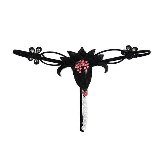 Pearl underwear large size into the body plus a lace sexy thong t high quality large particle necklace 164 black M80-120Jin Jin is equal to 0.5 kg