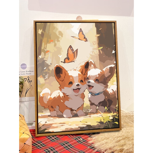 MPPMCK cute dog DIY digital oil painting hand-painted color oil color decompression hand-decorative hanging painting SJ12859 30x40cm stretched thick solid wood inner frame Highlight pigment + professional oil canvas + brush + accessories