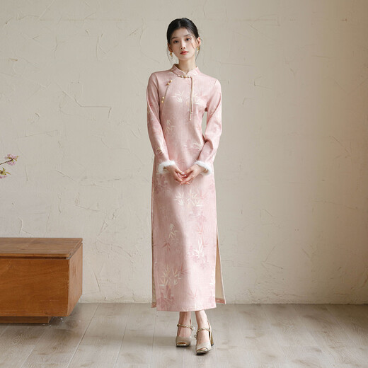 Chuchan Clothes Dress Women 2025 Autumn New Style New Chinese Style National Style Print Slim Stand Collar Button Improved Cheongsam Xiafen L Ready in Stock