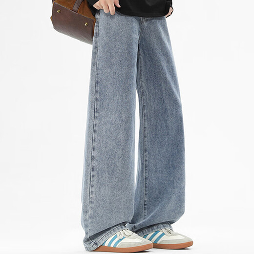 MINISO jeans men's straight-leg American high street trousers youth loose wide-leg pants men's versatile high-end casual pants light blue L /175 (weight 110-130Jin Jin equals 0.5 kg)