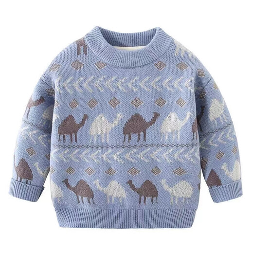 Boys' knitted sweater pullover with velvet all-in-one autumn and winter 2025 new baby and children's knitted sweater beige F139 camel pullover 90