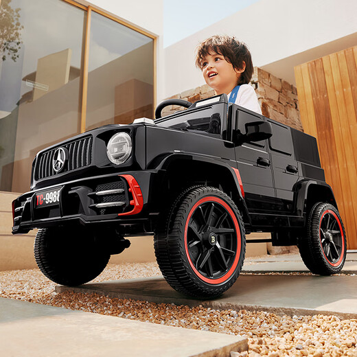 Cute Angel Big G children's electric car can sit on one person, remote control toy car, children's double driveable model, four wheels 0-3 years old, four-wheel drive black, 12V7A battery + leather seat + remote control + ordinary wheels