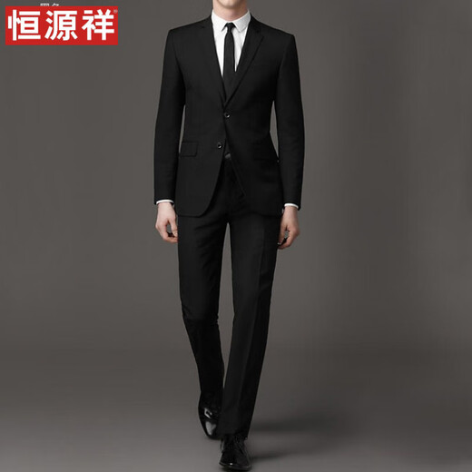 Hengyuanxiang Suit Suit Men's Jacket Business Casual Formal Wear Groomsmen's Wear Groom Wedding Professional Sales Small Suit Single Dress 2 Buttons Pure Black - Single Suit Top M 165 Size Suitable for 90-100 Jin Jin is equal to 0.5 kg